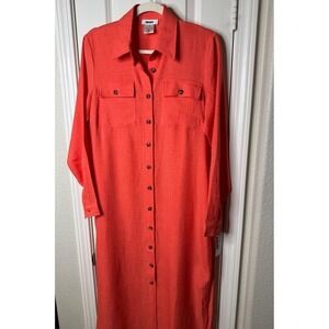 DKNY Women's Coral Button Down Long Sleeve Belted Midi Shirt Dress Size 6